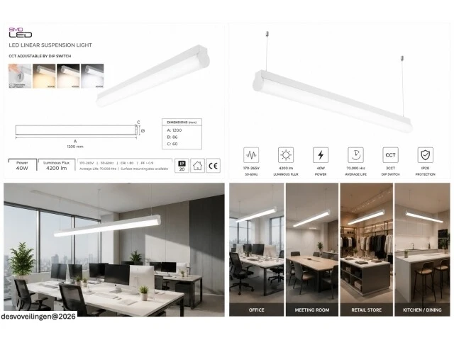 2 x led linear hanglamp 40w – 3cct instelbaar - wit – avenue 3cct - afbeelding 6 van  6