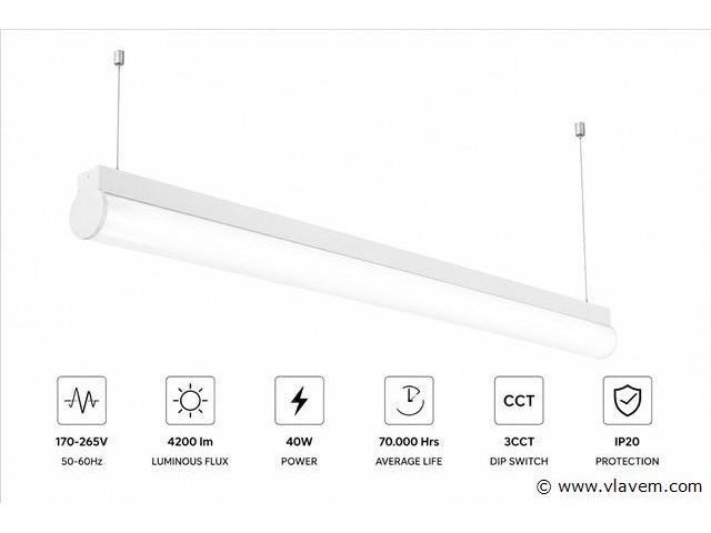 2 x led linear hanglamp 40w – 3cct instelbaar - wit – avenue 3cct - afbeelding 2 van  5