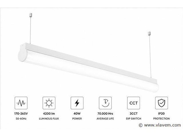 2 x led linear hanglamp 40w – 3cct instelbaar - wit – avenue 3cct - afbeelding 2 van  5