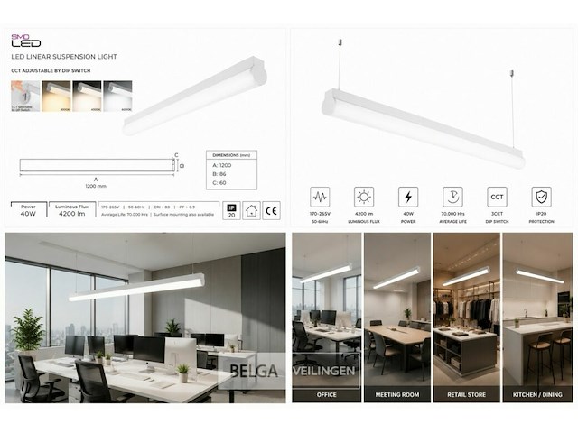 2 x led linear hanglamp 40w – 3cct instelbaar - wit – avenue 3cct - afbeelding 6 van  6