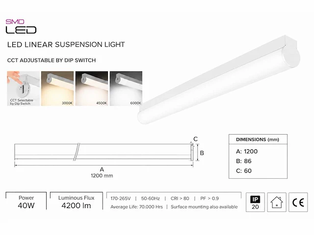 2 x led linear hanglamp 40w – 3cct instelbaar - wit – avenue 3cct - afbeelding 4 van  5