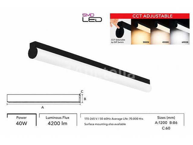 2 x led linear hanglamp 40w – 3cct instelbaar - zwart – avenue 3cct - afbeelding 1 van  5