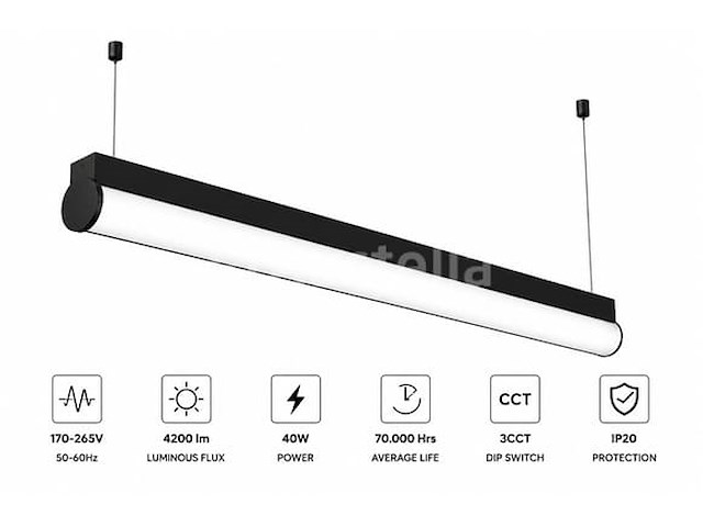 2 x led linear hanglamp 40w – 3cct instelbaar - zwart – avenue 3cct - afbeelding 4 van  5