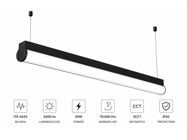 2 x led linear hanglamp 40w – 3cct instelbaar - zwart – avenue 3cct - afbeelding 2 van  4