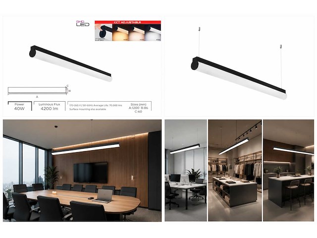 2 x led linear hanglamp 40w – 3cct instelbaar - zwart – avenue 3cct - afbeelding 4 van  4