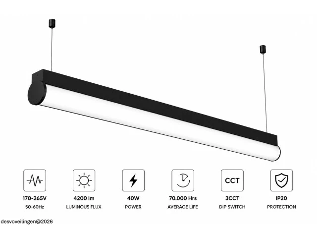 2 x led linear hanglamp 40w – 3cct instelbaar - zwart – avenue 3cct - afbeelding 3 van  6