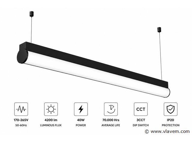 2 x led linear hanglamp 40w – 3cct instelbaar - zwart – avenue 3cct - afbeelding 2 van  5