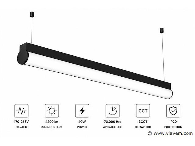 2 x led linear hanglamp 40w – 3cct instelbaar - zwart – avenue 3cct - afbeelding 2 van  5