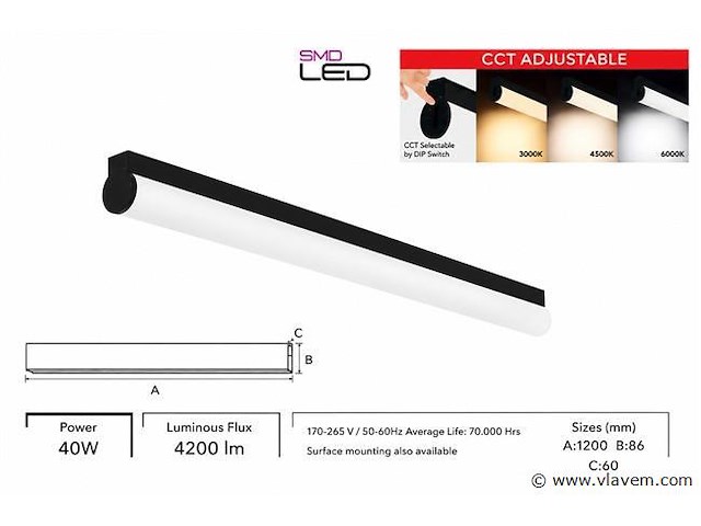 2 x led linear hanglamp 40w – 3cct instelbaar - zwart – avenue 3cct - afbeelding 4 van  5