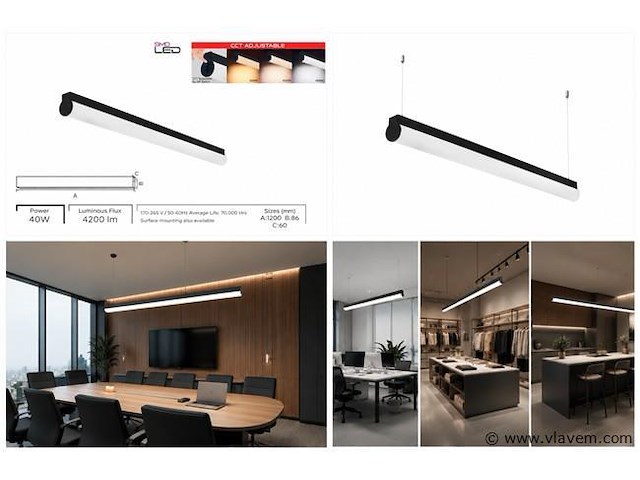 2 x led linear hanglamp 40w – 3cct instelbaar - zwart – avenue 3cct - afbeelding 5 van  5