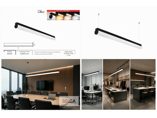 2 x led linear hanglamp 40w – 3cct instelbaar - zwart – avenue 3cct - afbeelding 6 van  6