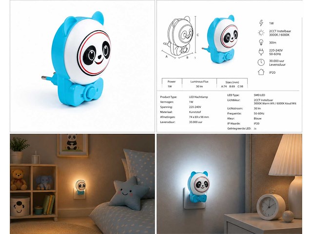 2 x led nachtlamp 1w – 2cct instelbaar - panda design – ip20 – andy 2cct - afbeelding 2 van  15