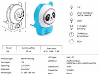 2 x led nachtlamp 1w – 2cct instelbaar - panda design – ip20 – andy 2cct - afbeelding 4 van  5