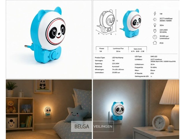 2 x led nachtlamp 1w – 2cct instelbaar - panda design – ip20 – andy 2cct - afbeelding 6 van  6