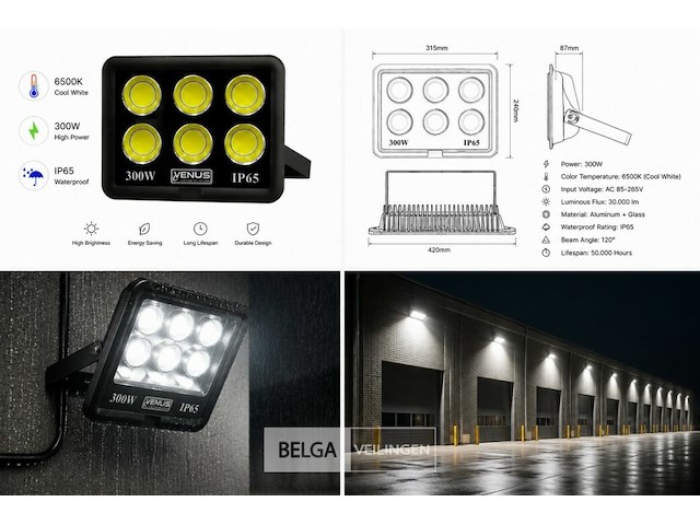 2 x led schijnwerper 300w – 6500k koud wit – ip65 – eyes-300 - afbeelding 6 van  6