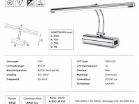 2 x led spiegel / schilderijlamp 12w – 4200k neutraal wit - chroom – ip45 – anka-12 - afbeelding 4 van  5