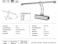 2 x led spiegel / schilderijlamp 12w – 4200k neutraal wit - chroom – ip45 – anka-12 - afbeelding 4 van  5