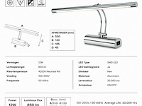 2 x led spiegel / schilderijlamp 12w – 4200k neutraal wit - chroom – ip45 – anka-12 - afbeelding 5 van  6