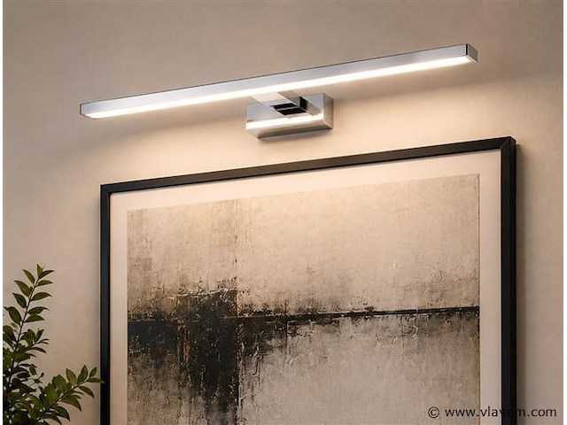 2 x led spiegel / schilderijlamp 12w – 4200k neutraal wit - chroom – ip45 – leylek-12 - afbeelding 1 van  5