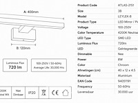 2 x led spiegel / schilderijlamp 12w – 4200k neutraal wit - chroom – ip45 – leylek-12 - afbeelding 5 van  6