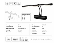2 x led spiegel / schilderijlamp 12w – 4200k neutraal wit - zwart – ip45 – anka-12 - afbeelding 2 van  3
