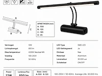 2 x led spiegel / schilderijlamp 12w – 4200k neutraal wit - zwart – ip45 – anka-12 - afbeelding 5 van  6