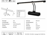 2 x led spiegel / schilderijlamp 12w – 4200k neutraal wit - zwart – ip45 – anka-12 - afbeelding 4 van  5