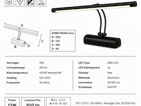 2 x led spiegel / schilderijlamp 12w – 4200k neutraal wit - zwart – ip45 – anka-12 - afbeelding 5 van  6