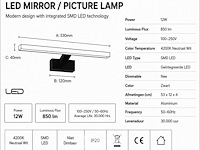 2 x led spiegel / schilderijlamp 12w – 4200k neutraal wit - zwart – ip45 – leylek-12 - afbeelding 5 van  6