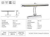 2 x led spiegel / schilderijlamp 4w – 4200k neutraal wit - chroom – ip45 – flamingo-4 - afbeelding 4 van  5