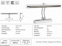 2 x led spiegel / schilderijlamp 4w – 4200k neutraal wit - chroom – ip45 – flamingo-4 - afbeelding 5 van  6