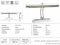 2 x led spiegel / schilderijlamp 4w – 4200k neutraal wit - chroom – ip45 – flamingo-4 - afbeelding 4 van  5