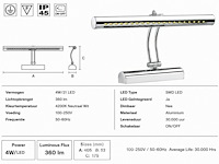 2 x led spiegel / schilderijlamp 4w – 4200k neutraal wit - chroom – ip45 – flamingo-4 - afbeelding 5 van  6