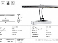 2 x led spiegel / schilderijlamp 6w – 4200k neutraal wit - chroom – ip45 – flamingo-6 - afbeelding 1 van  5