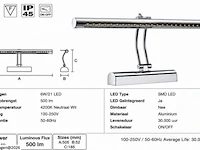 2 x led spiegel / schilderijlamp 6w – 4200k neutraal wit - chroom – ip45 – flamingo-6 - afbeelding 5 van  6