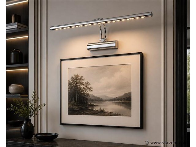 2 x led spiegel / schilderijlamp 6w – 4200k neutraal wit - chroom – ip45 – flamingo-6 - afbeelding 1 van  5