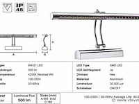 2 x led spiegel / schilderijlamp 6w – 4200k neutraal wit - chroom – ip45 – flamingo-6 - afbeelding 4 van  5