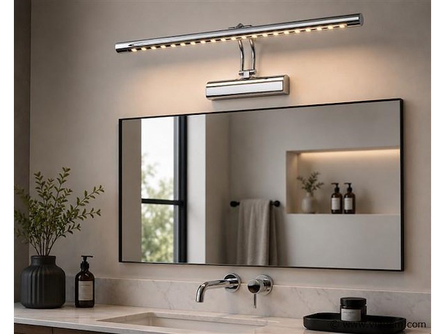2 x led spiegel / schilderijlamp 6w – 4200k neutraal wit - chroom – ip45 – flamingo-6 - afbeelding 3 van  5