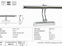 2 x led spiegel / schilderijlamp 6w – 4200k neutraal wit - chroom – ip45 – flamingo-6 - afbeelding 5 van  6