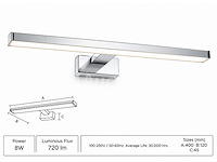 2 x led spiegel / schilderijlamp 8w – 4200k neutraal wit - chroom – ip45 – leylek-8 - afbeelding 1 van  5