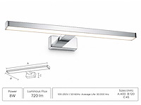 2 x led spiegel / schilderijlamp 8w – 4200k neutraal wit - chroom – ip45 – leylek-8 - afbeelding 2 van  5