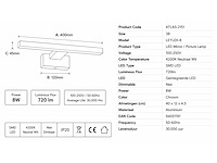2 x led spiegel / schilderijlamp 8w – 4200k neutraal wit - chroom – ip45 – leylek-8 - afbeelding 4 van  5