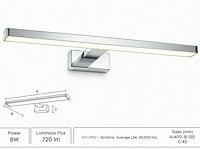 2 x led spiegel / schilderijlamp 8w – 4200k neutraal wit - chroom – ip45 – leylek-8 - afbeelding 3 van  6