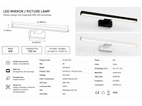 2 x led spiegel / schilderijlamp 8w – 4200k neutraal wit - zwart – ip45 – leylek-8 - afbeelding 4 van  5