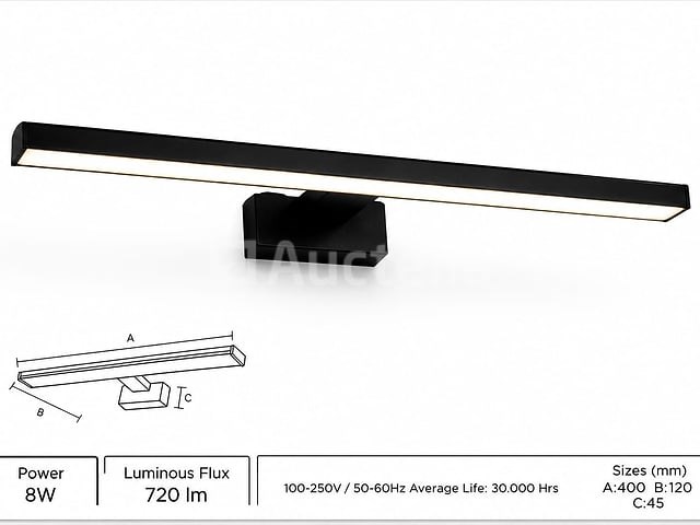 2 x led spiegel / schilderijlamp 8w – 4200k neutraal wit - zwart – ip45 – leylek-8 - afbeelding 2 van  5