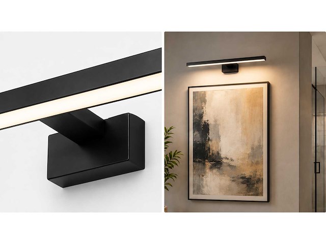 2 x led spiegel / schilderijlamp 8w – 4200k neutraal wit - zwart – ip45 – leylek-8 - afbeelding 1 van  2