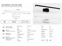 2 x led spiegel / schilderijlamp 8w – 4200k neutraal wit - zwart – ip45 – leylek-8 - afbeelding 4 van  5