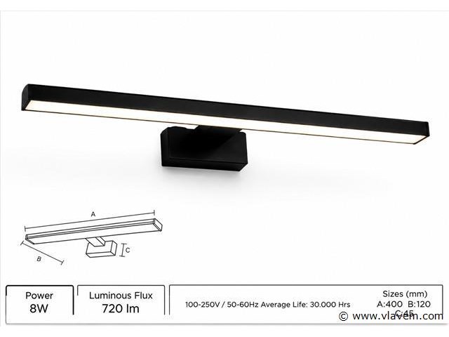 2 x led spiegel / schilderijlamp 8w – 4200k neutraal wit - zwart – ip45 – leylek-8 - afbeelding 2 van  5