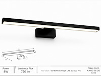 2 x led spiegel / schilderijlamp 8w – 4200k neutraal wit - zwart – ip45 – leylek-8 - afbeelding 3 van  6
