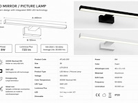2 x led spiegel / schilderijlamp 8w – 4200k neutraal wit - zwart – ip45 – leylek-8 - afbeelding 5 van  6